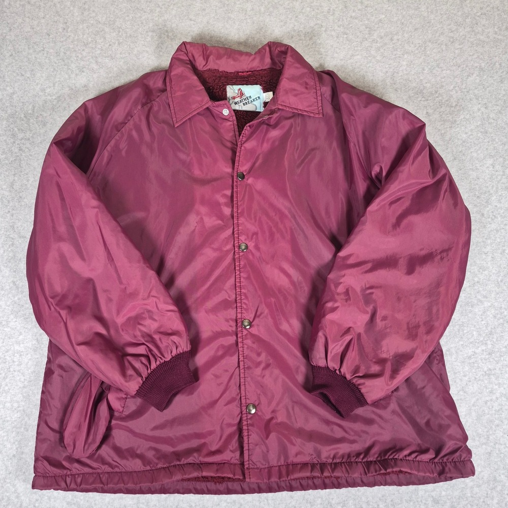 Vintage Weather Breaker Coach Jacket Mens 2XL Big Burgundy Sherpa Lined